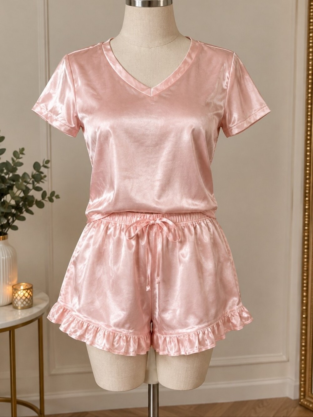Silky Pink Short Sleeve Pajama Set - Brand